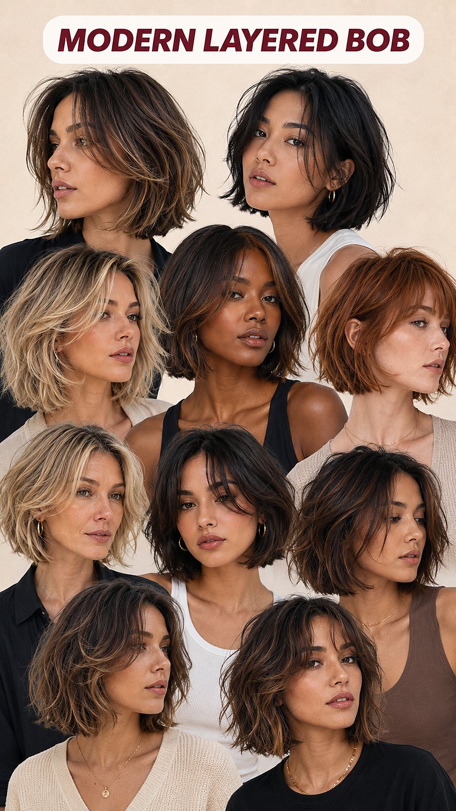 The modern layered bob — reference board, Touchée Organic Salon