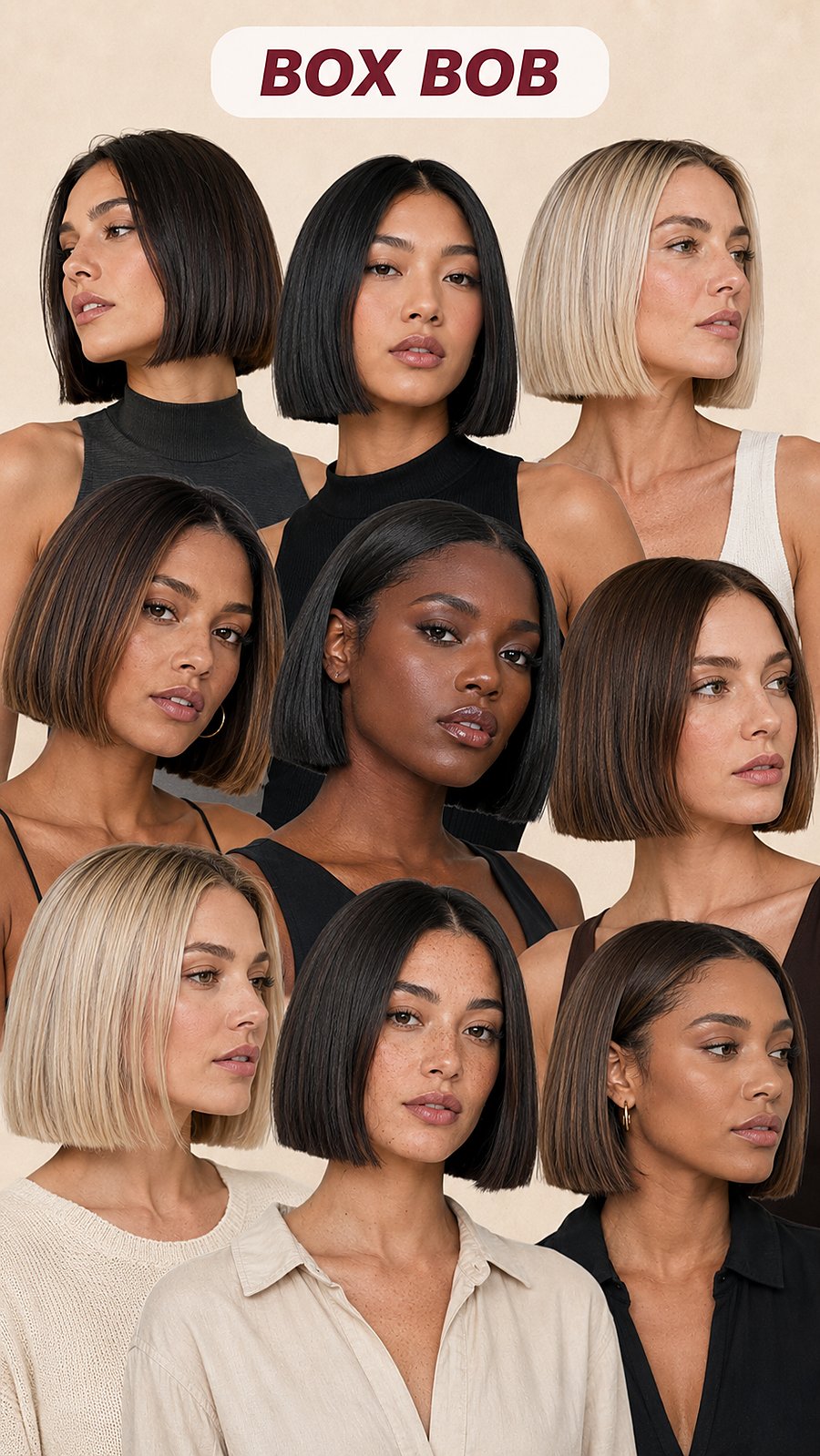 The box / solid bob — reference board, Touchée Organic Salon