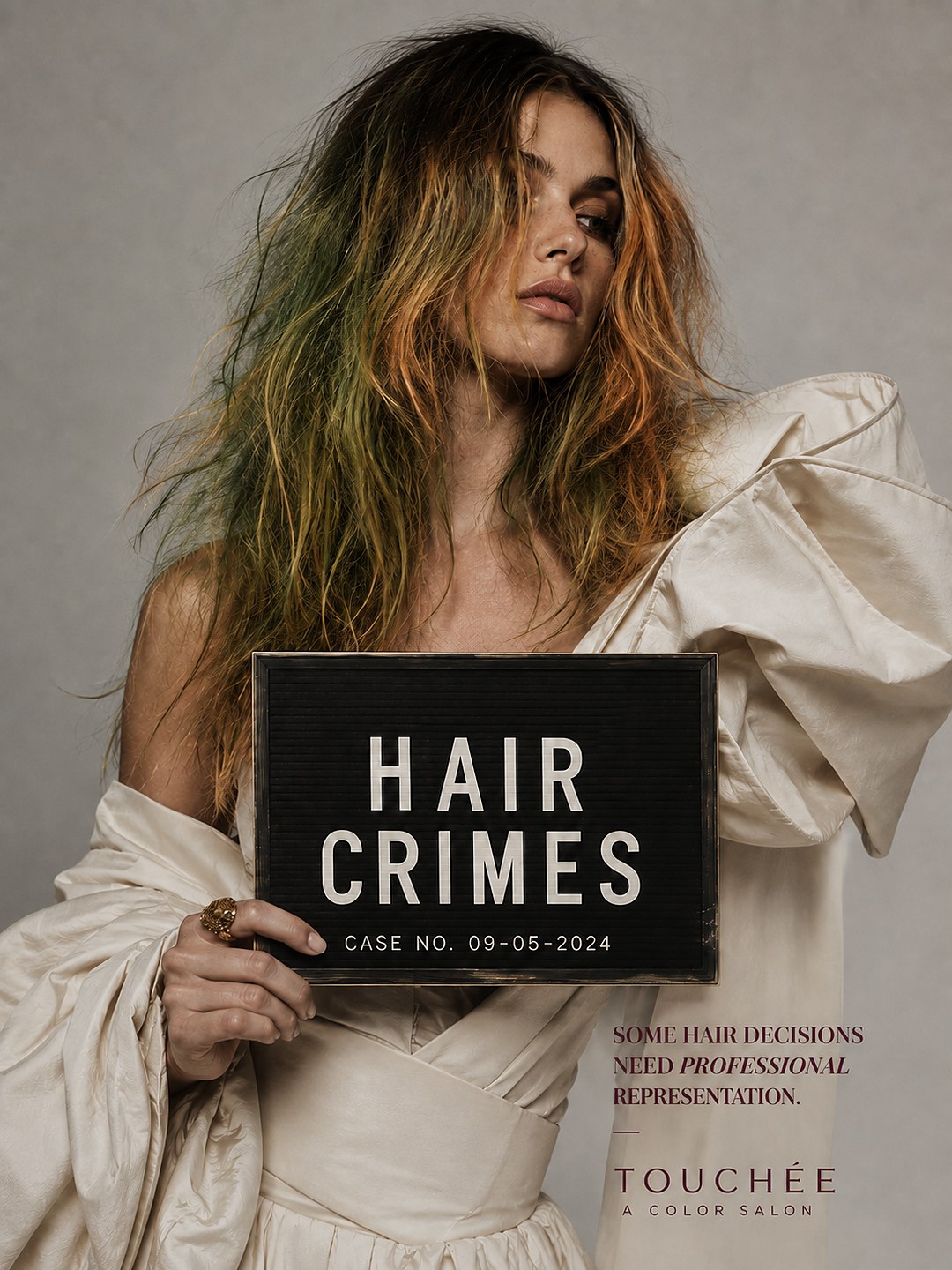 Hair Crimes &mdash; case file. Some hair decisions need professional representation. Touch&eacute;e Organic Salon, Juno Beach