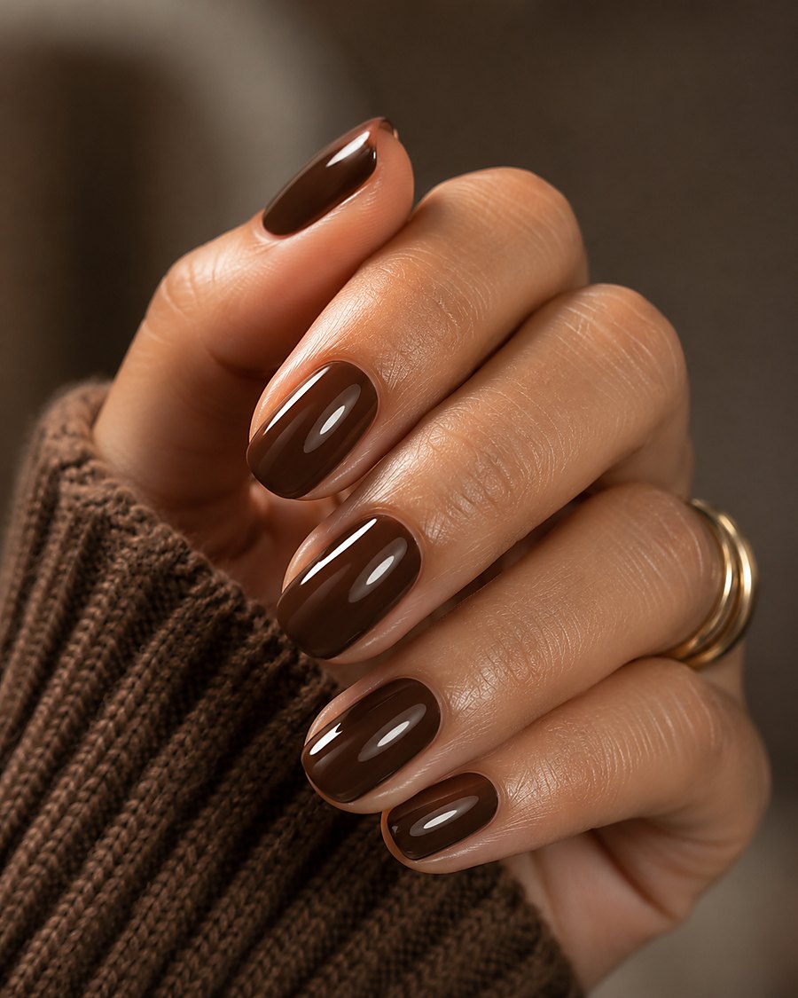 Chocolate nail colour at Touchée Organic Salon, Juno Beach