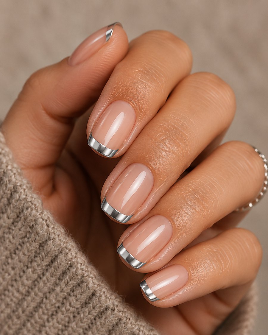 Chrome tip nail colour at Touchée Organic Salon, Juno Beach