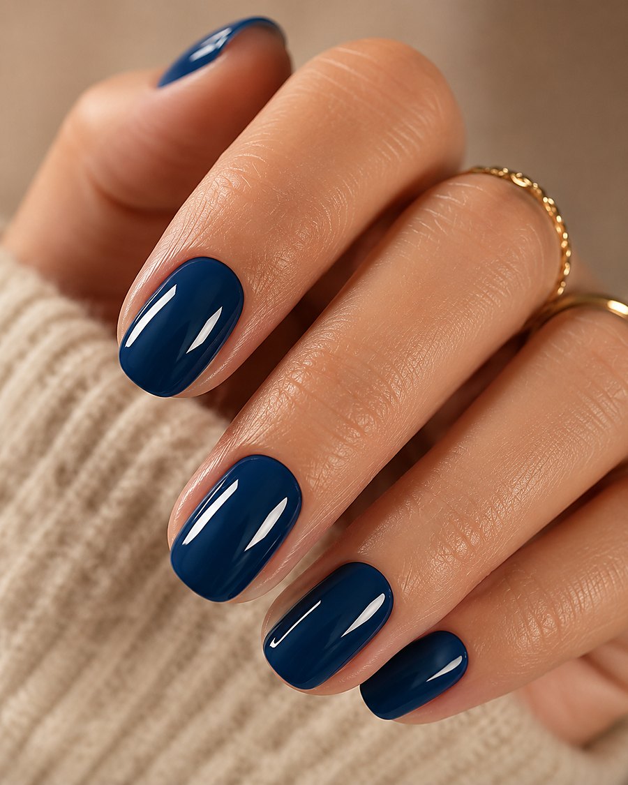 Navy nail colour at Touchée Organic Salon, Juno Beach