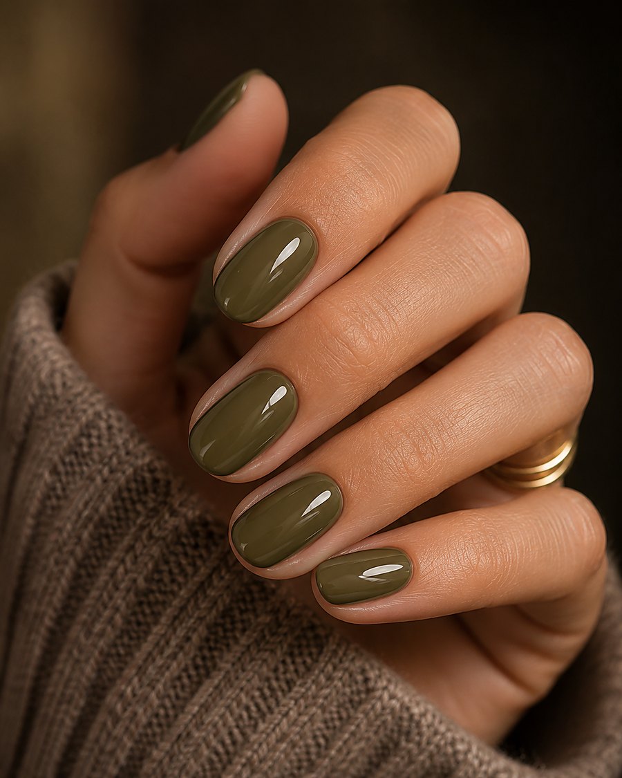 Olive nail colour at Touchée Organic Salon, Juno Beach