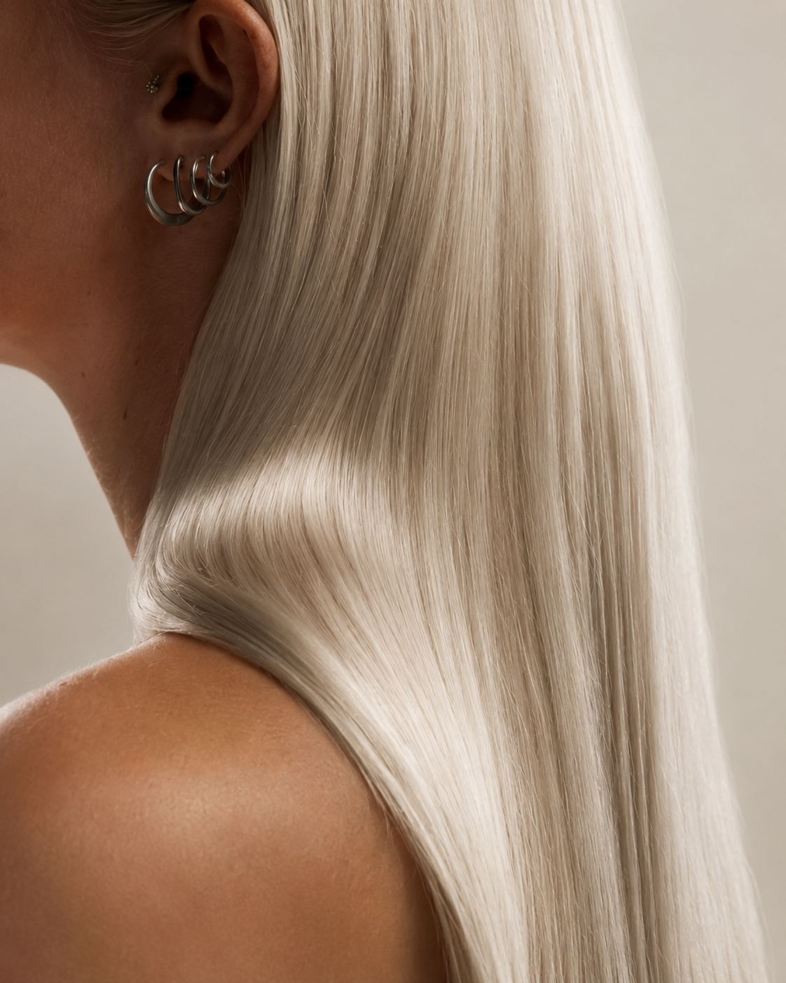 Platinum blonde hair showing condition and shine, Juno Beach