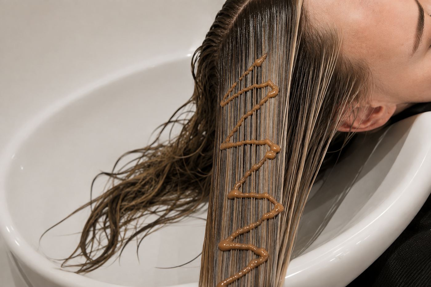 Toner being applied to blonde hair at the backwash, Juno Beach