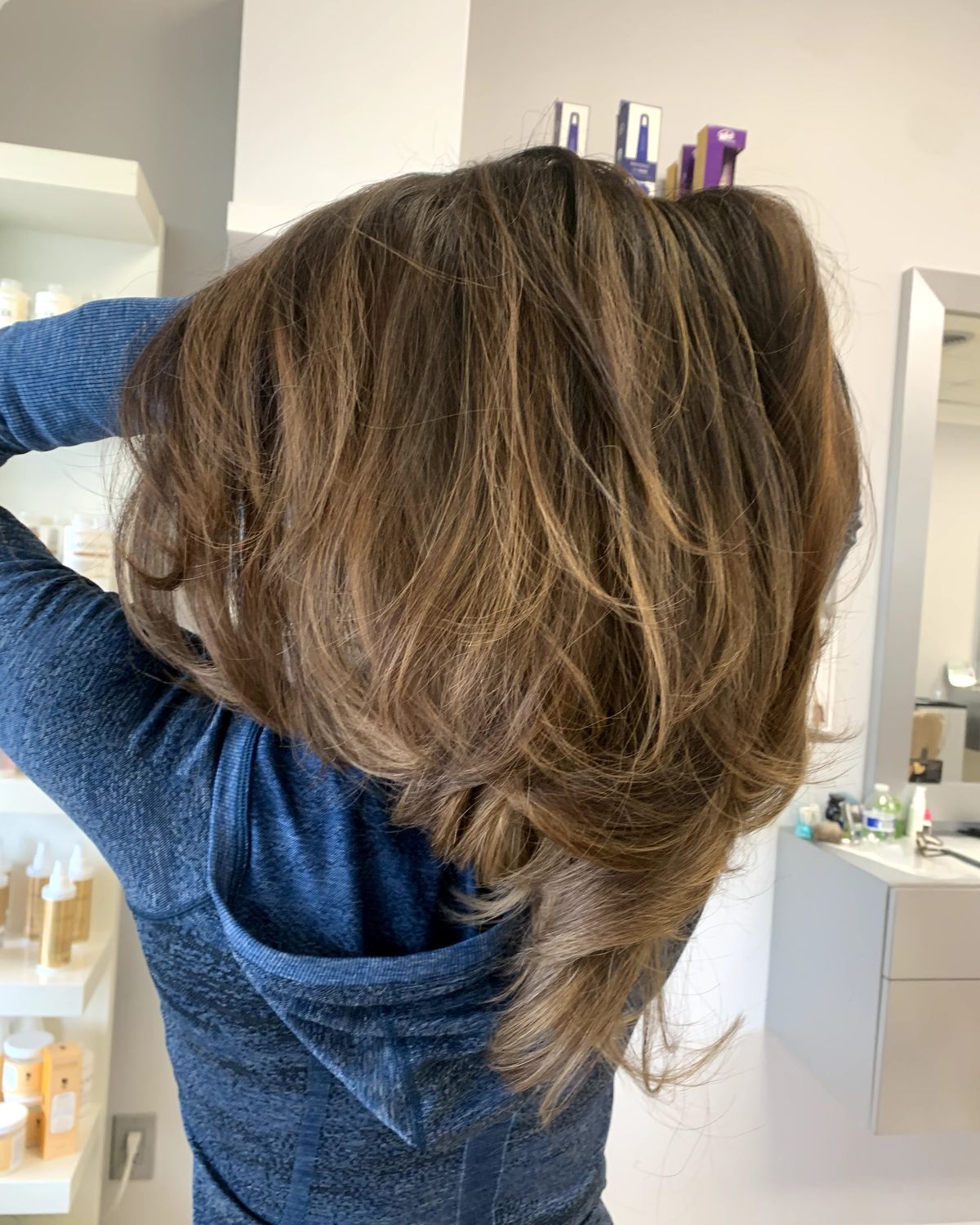 Grown-out bronde layers with movement cut into the interior — Touchée Organic Salon, Juno Beach