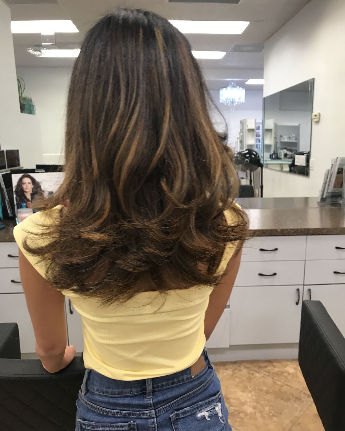 Brunette with caramel through the mid-lengths — Toucheé Organic Salon, Juno Beach