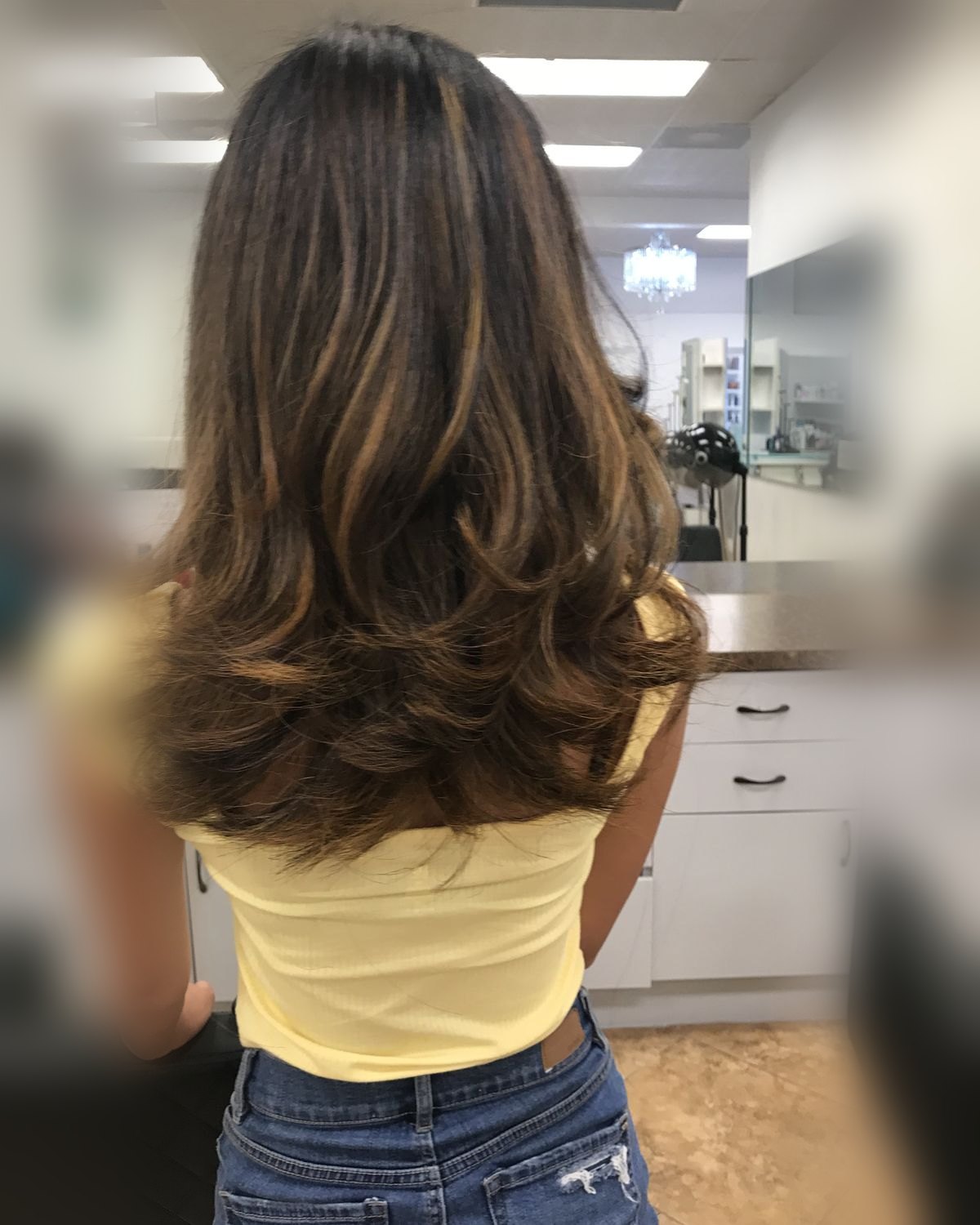 Brunette with caramel through the mid-lengths — Touchée Organic Salon, Juno Beach
