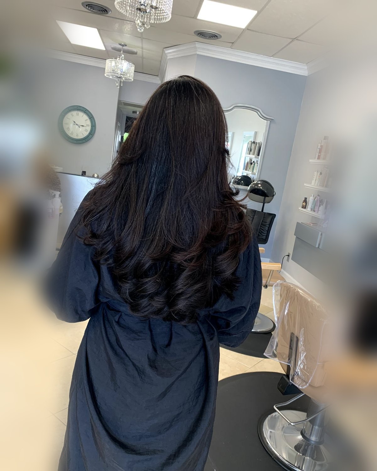 Long dark brunette, glossed — Touchée Organic Salon, Juno Beach