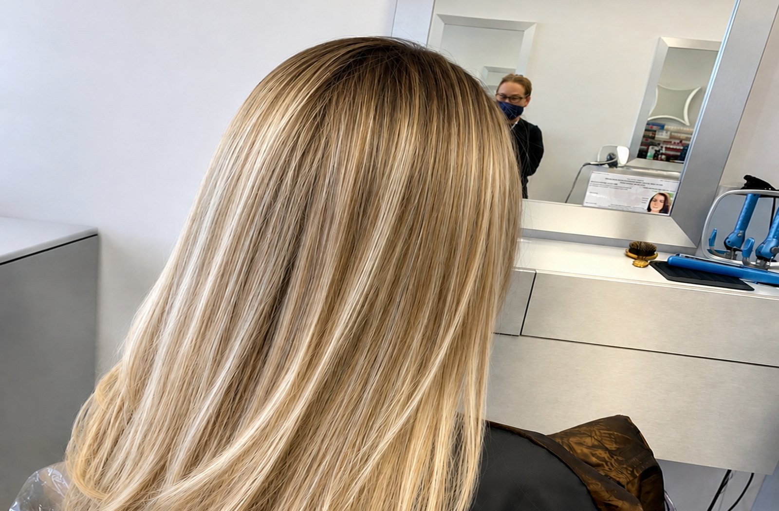 Buttery blonde finished in the chair at Touch&eacute;e Organic Salon, Juno Beach
