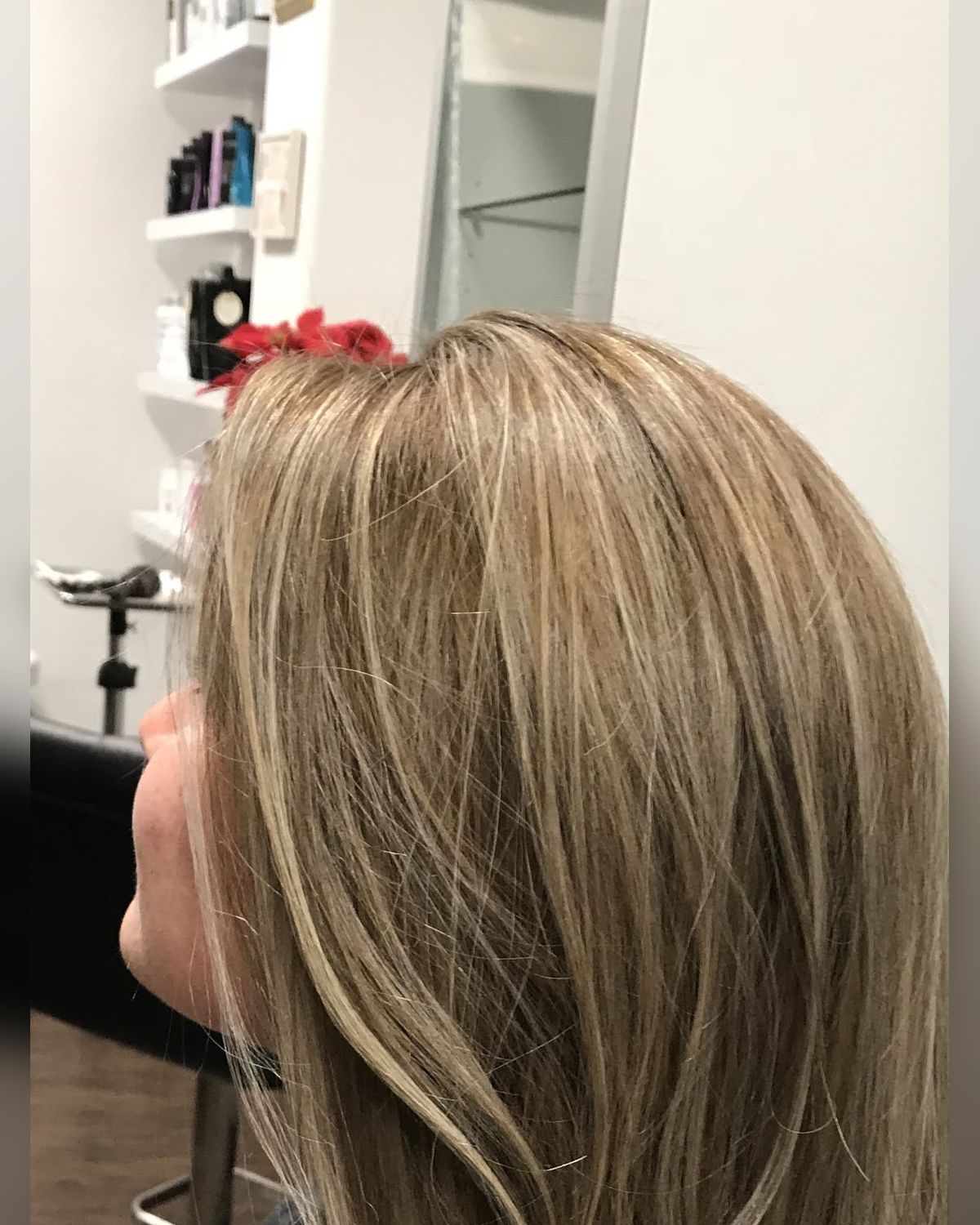 Warm golden blonde worn long — Toucheé Organic Salon, Juno Beach